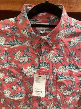 Men's Casual Button-Down Shirt - Coral Floral Print by